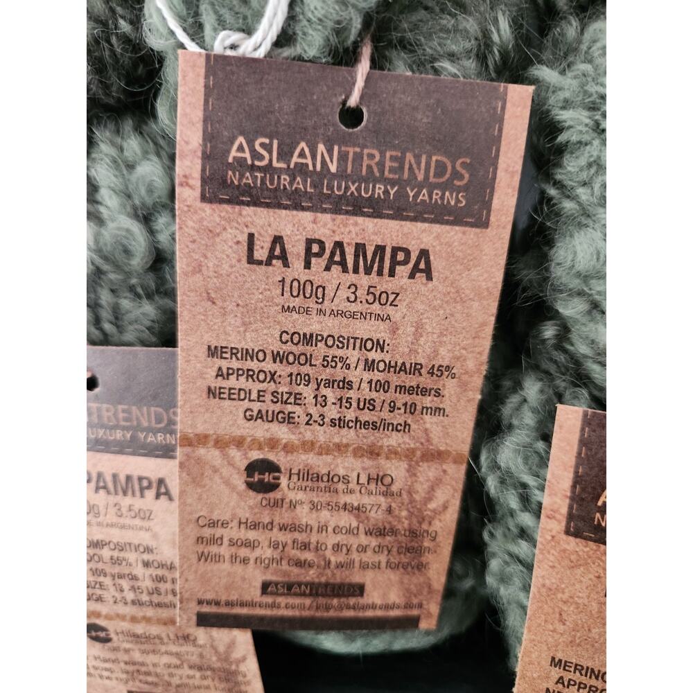 Aslan Trends La Pampa Yarn Lot Of 5 Merino Mohair Boucle Green Argentina Sealed - Picture 4 of 6